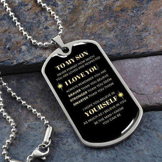 TO MY SON | GRAPHICAL DOG TAG & BALL CHAIN STEEL